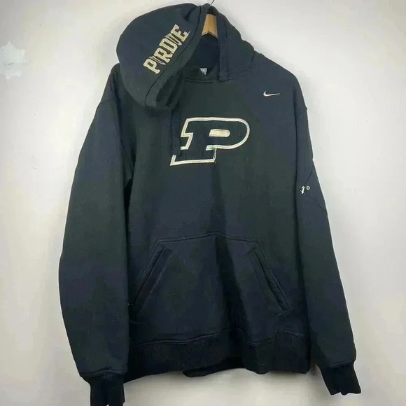 00s Nike Team Purdue University Hoodie - Black with Gold Logo Size L - Picture 1 of 4